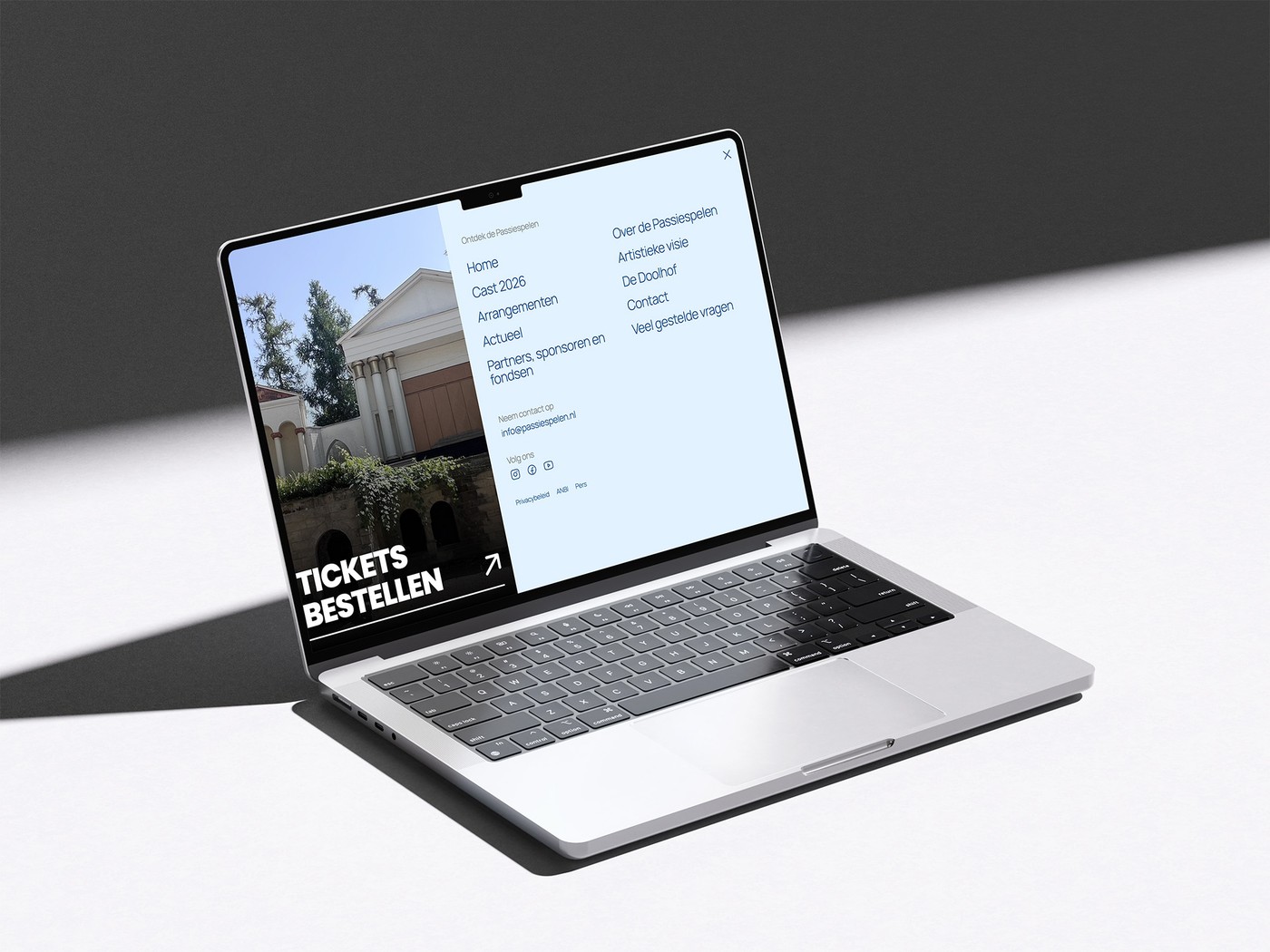Passiespelen Tegelen website - navigatiemenu mockup